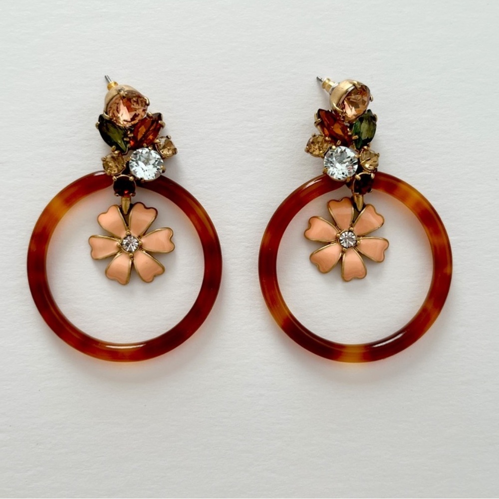 J Crew Tortoise Circle Rhinestone Earrings